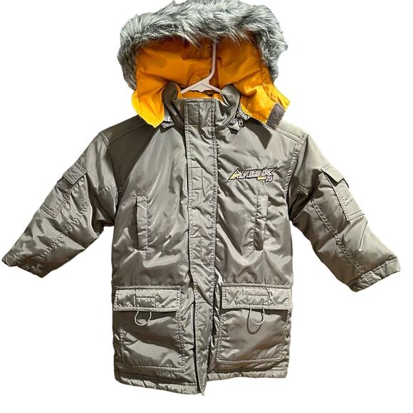 Avirex Tactical Systems Reversible Down Coat Yellow Grey Zip Size 3T - Picture 2 of 11